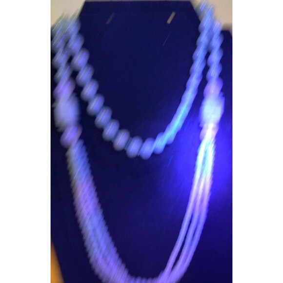 Vintage Fluorescent Green Glass Beaded Two Strand Layered Necklace 32” - Picture 8 of 8